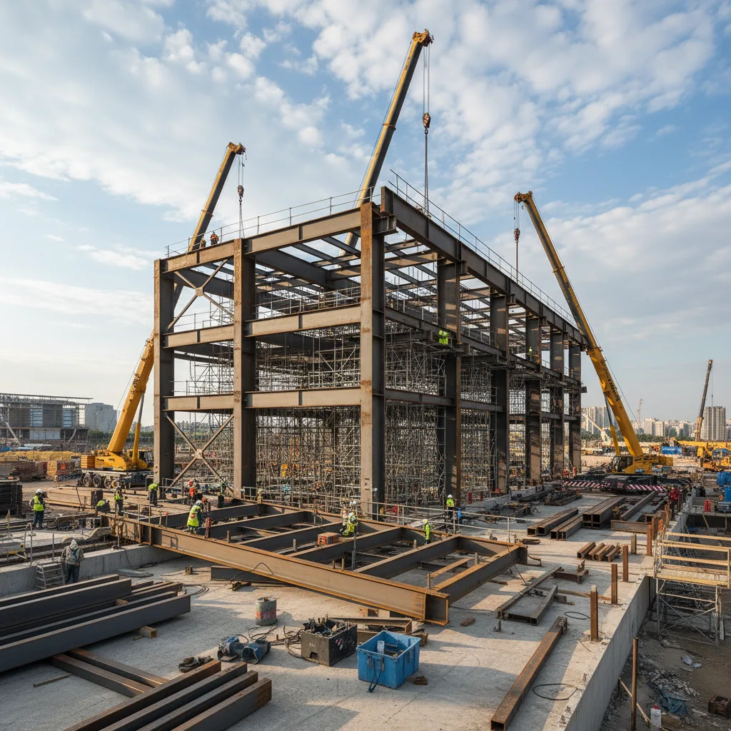 Assembly of steel structure industrial building