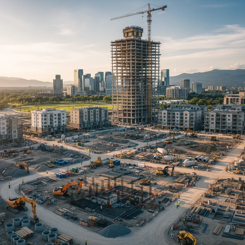 Panoramic construction site view