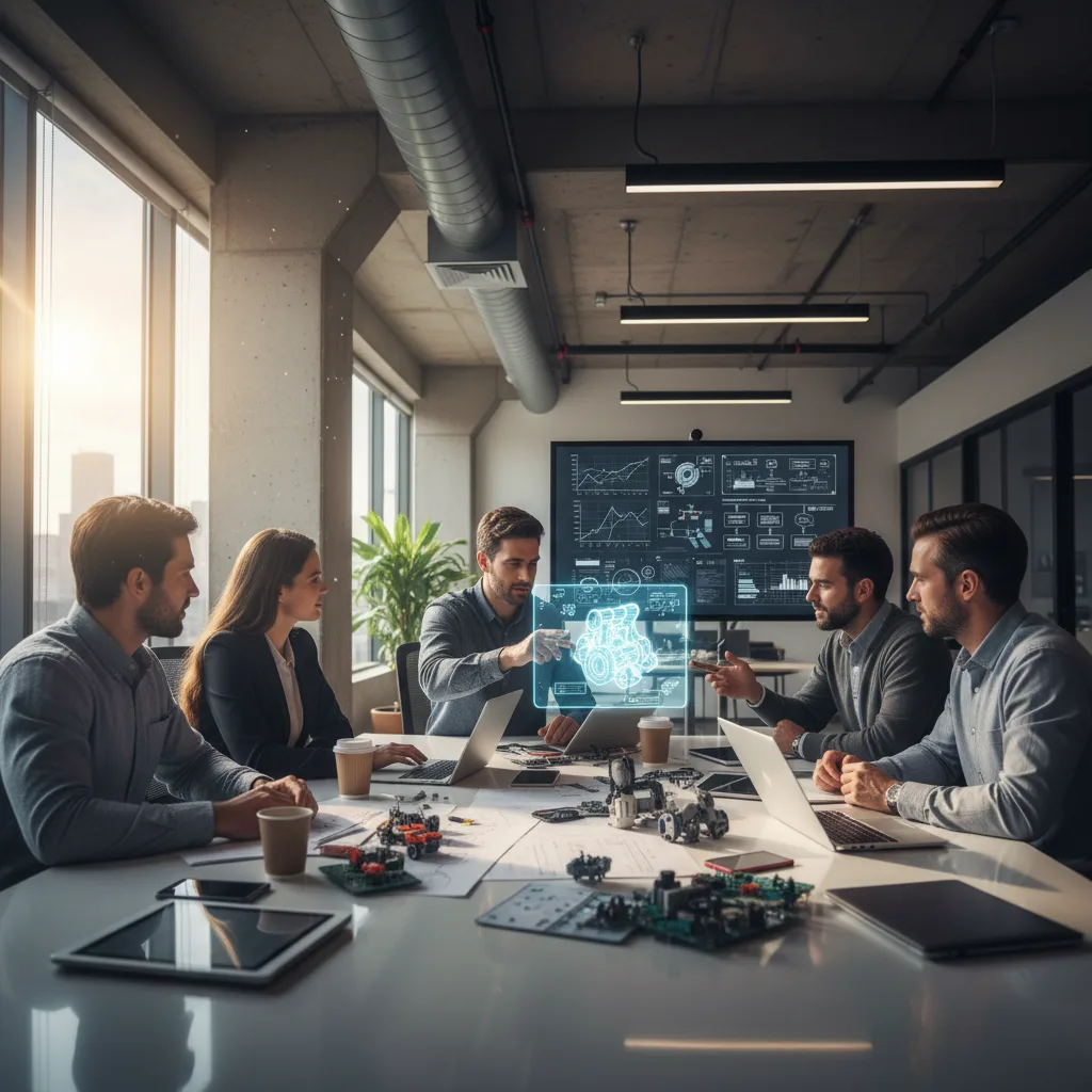 Engineers and project managers in a planning session around a table