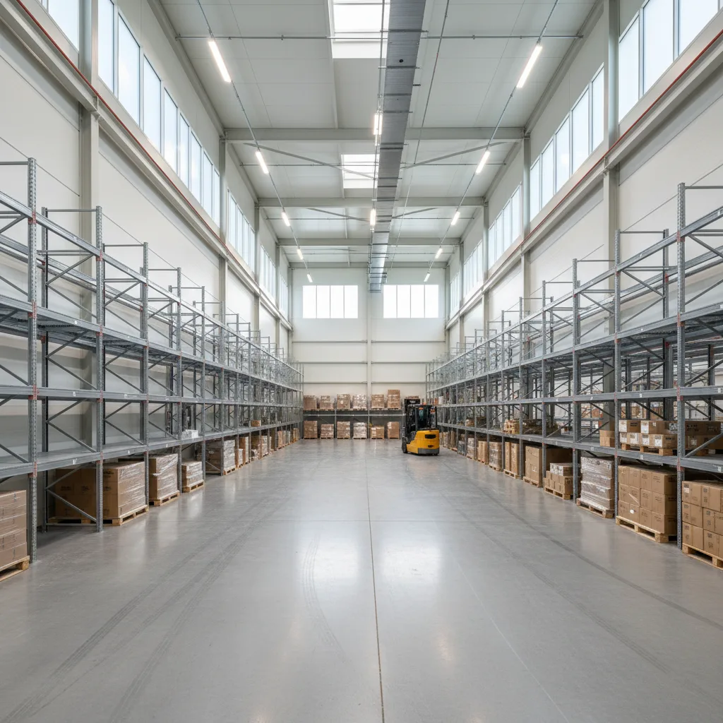 Completed large industrial warehouse exterior