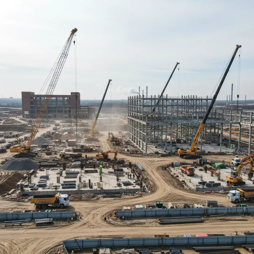 Active steel construction site