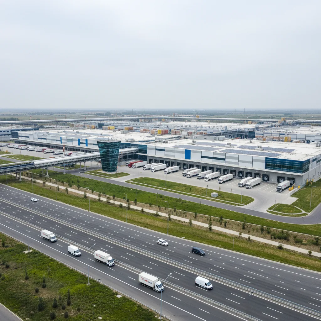 Interior of modern logistics center facility