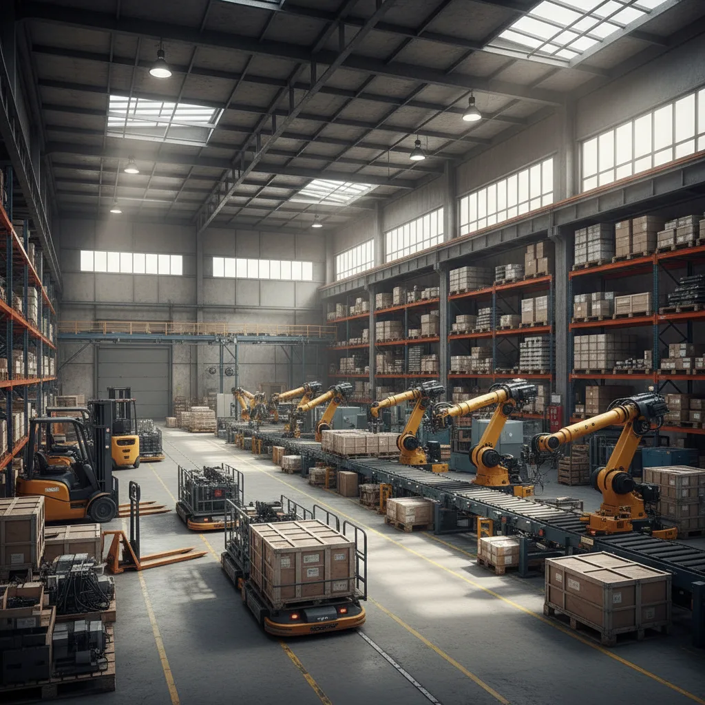 Spacious warehouse interior with machinery equipment